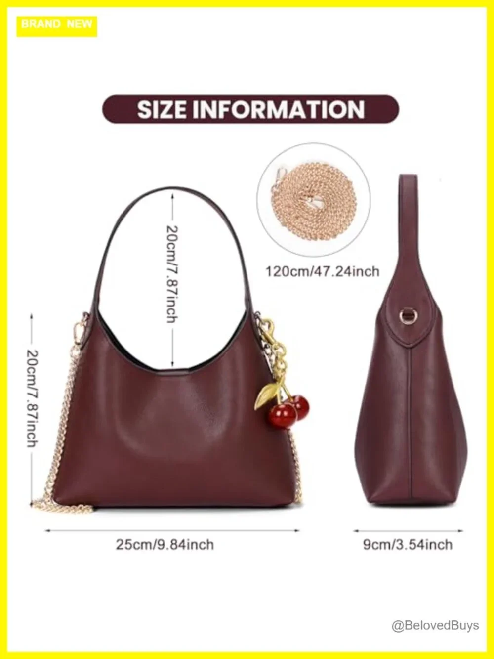 Faux Leather Cherry Hobo Shoulder Bag Tote Chain Crossbody Purse